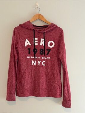 Men's Red Aeoropostal Long Sleeve Hoodie w/Front Pocket Small
